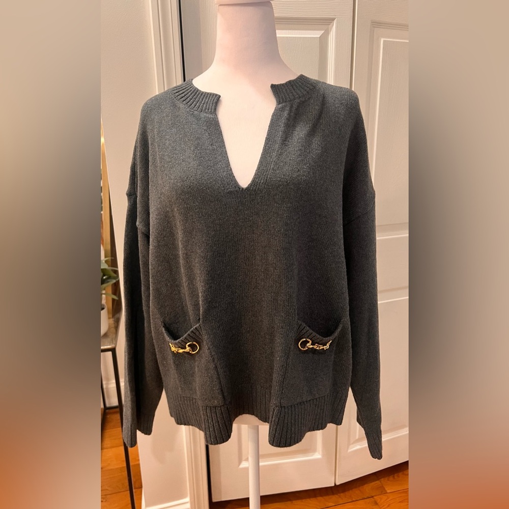 Loft heathered horsebit pocket sweater | Large | grey